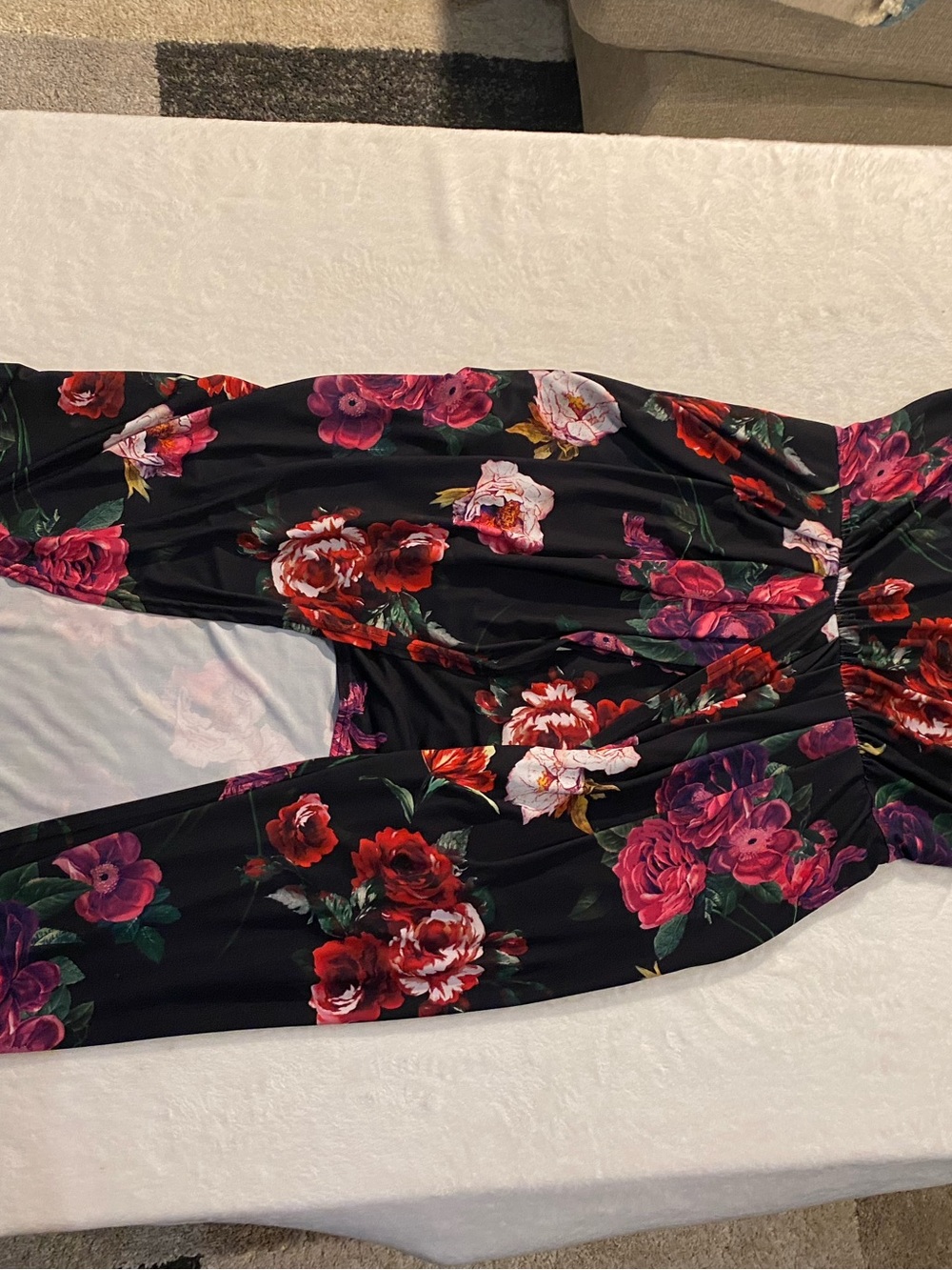 VENUS Black Floral Dual Length Dress Red Pink Roses US XL